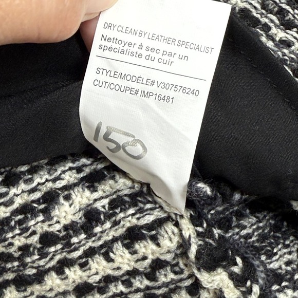 Vince Tweed Leather Moto Jacket Black White Fringe Womens Size M - Picture 8 of 10